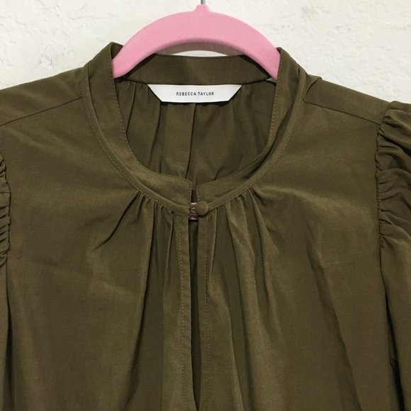 Rebecca Taylor NWT Womens 6 Knee Length Puff Sleeve Dress Dark Olive - Picture 3 of 15